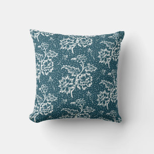 Teal Green Floral Chintz Elegant Throw Pillow