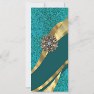 Teal green floral damask