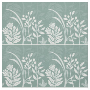 Teal Green Floral Garden Stripe Pattern Fabric