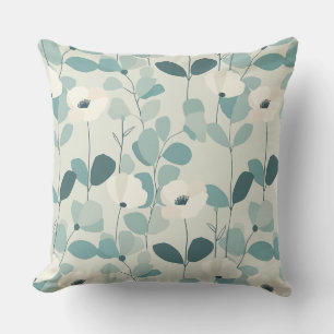 Teal Green Floral Throw Pillow