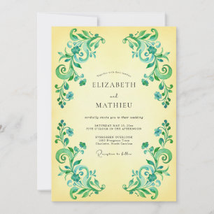 Teal Green Flourish Romance Wedding Invitation