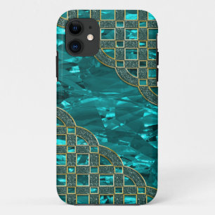 Teal Green Foil, Golden Glitter Lattice iPhone 11 Case
