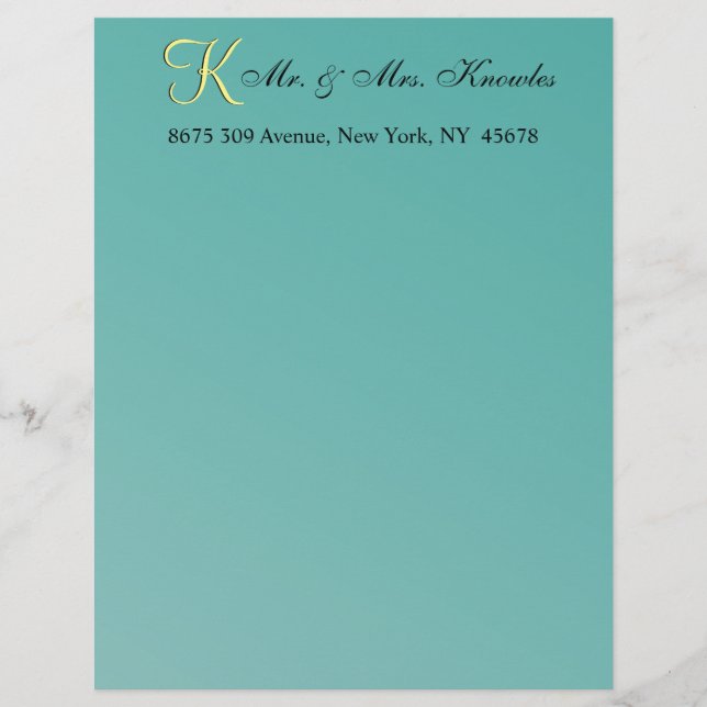 Teal Green Fun Fab Wedding Letterhead (Front)
