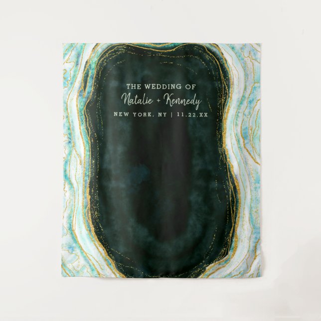 Teal Green Geode Wedding Photo Booth Backdrop Tapestry (Front)