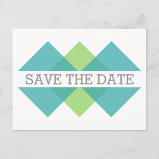 Teal Green Geometric Triad Save the Date Postcard