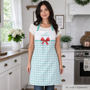 Teal Green Gingham Apron