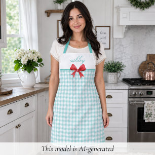Teal Green Gingham Apron