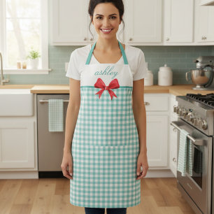 Teal Green Gingham Apron