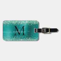 Teal Green Glitter Brush Metal Monogram Script