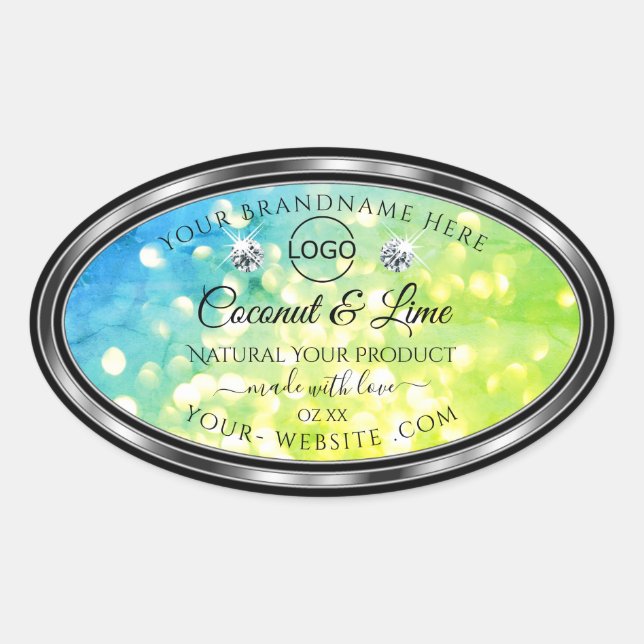 Teal Green Glitter Product Labels Diamonds Logo (Front)
