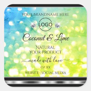 Teal Green Glitter Product Labels Diamonds Logo