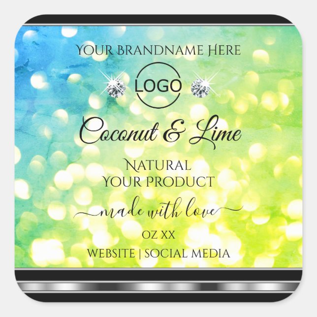 Teal Green Glitter Product Labels Diamonds Logo (Front)