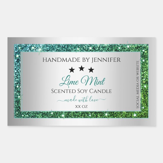 Teal Green Glitter Silver Product Packaging Label (Front)