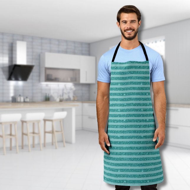 Teal Green Glitter Style Horizontal Stripes Apron (Creator Uploaded)