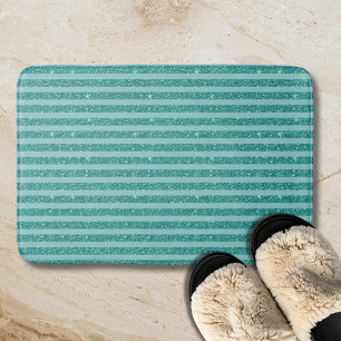 Teal Green Glitter Style Horizontal Stripes Bath Mat