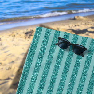 Teal Green Glitter Style Horizontal Stripes Beach Towel