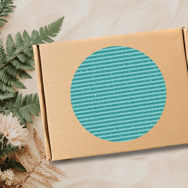 Teal Green Glitter Style Horizontal Stripes Classic Round Sticker (Creator Uploaded)