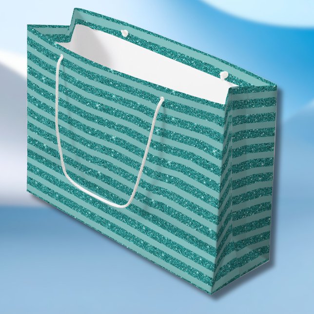 Teal Green Glitter Style Horizontal Stripes Large Gift Bag (Creator Uploaded)