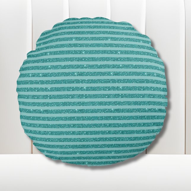 Teal Green Glitter Style Horizontal Stripes Round Pillow (Creator Uploaded)
