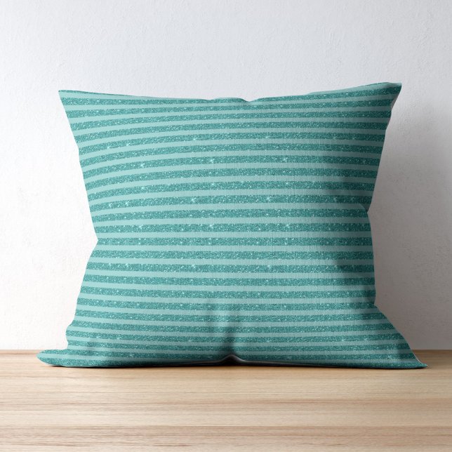 Teal Green Glitter Style Horizontal Stripes Throw Pillow (Creator Uploaded)
