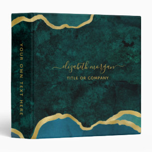 Teal Green Gold Agate Geode Signature Script Binder
