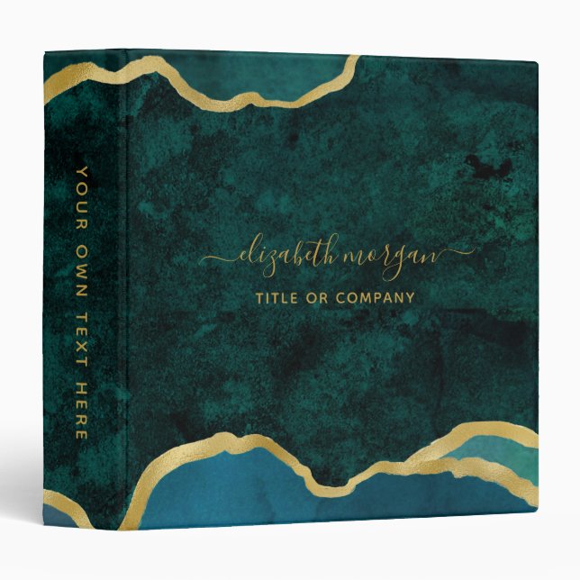 Teal Green Gold Agate Geode Signature Script Binder (Front/Spine)