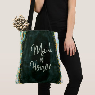 Teal Green & Gold Agate Marble Geode Maid of Honou Tote Bag