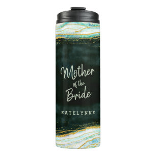 Teal Green & Gold Agate Marble Mother of the Bride Thermal Tumbler