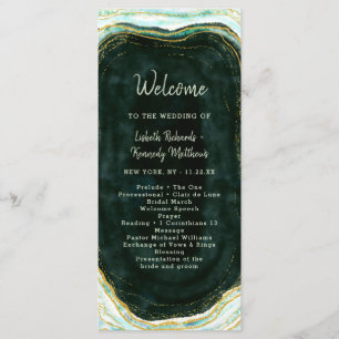 Teal Green & Gold Agate Marble Wedding Ceremony Program