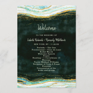 Teal Green & Gold Agate Marble Wedding Ceremony Program