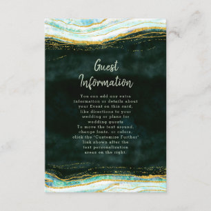Teal Green & Gold Agate Marble Wedding Information Enclosure Card