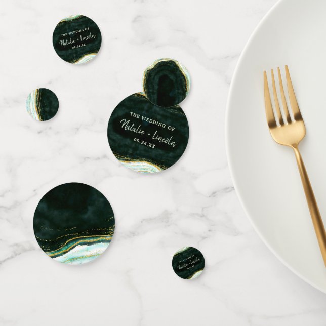 Teal Green & Gold Agate Marble Wedding Monogram Confetti (Group)