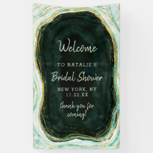 Teal Green & Gold Agate Rock Bridal Shower Welcome Banner