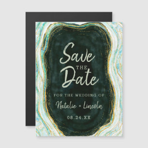 Teal Green & Gold Agate Wedding Save the Date Magnetic Invitation