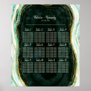 Teal Green Gold Agate Wedding Table Seating Chart
