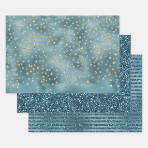 Teal Green Gold Glam Glitter Sparkle Dots Wrapping Paper Sheet