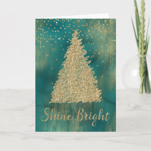 Teal Green Gold Glitter Shine Christmas Tree Card