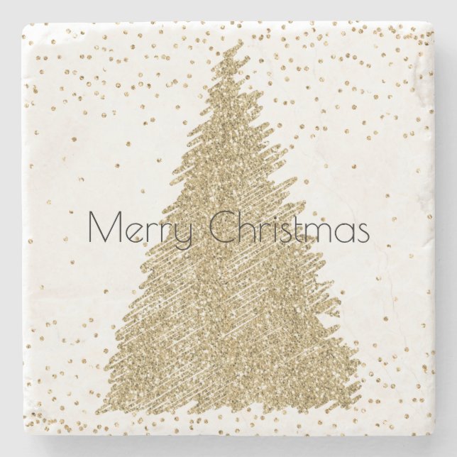 Teal Green Gold Glitter Sparkle Christmas Tree     Stone Coaster (Front)