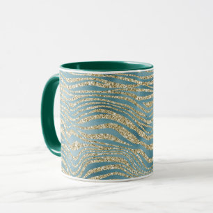 Teal Green Gold Glitter Zebra Print    Mug