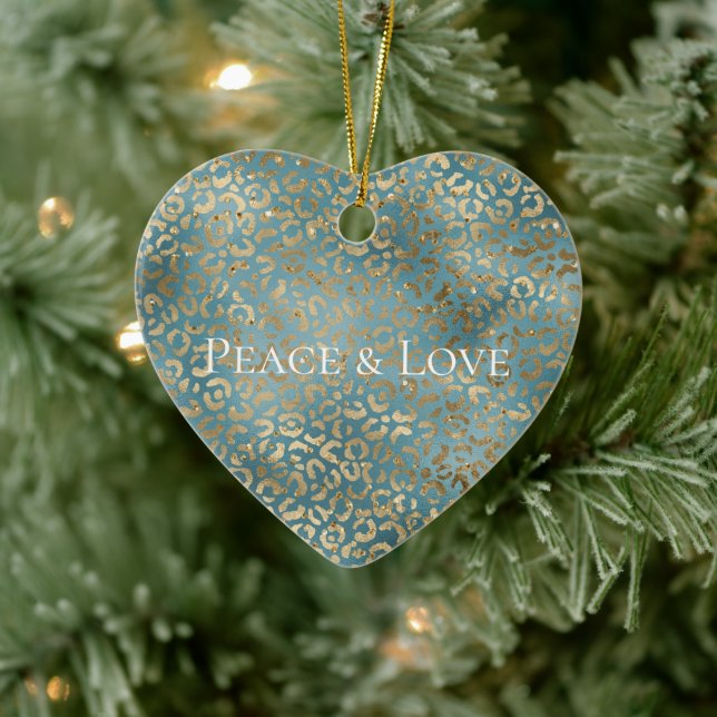 Teal Green Gold Leopard Print      Ceramic Ornament (Tree)