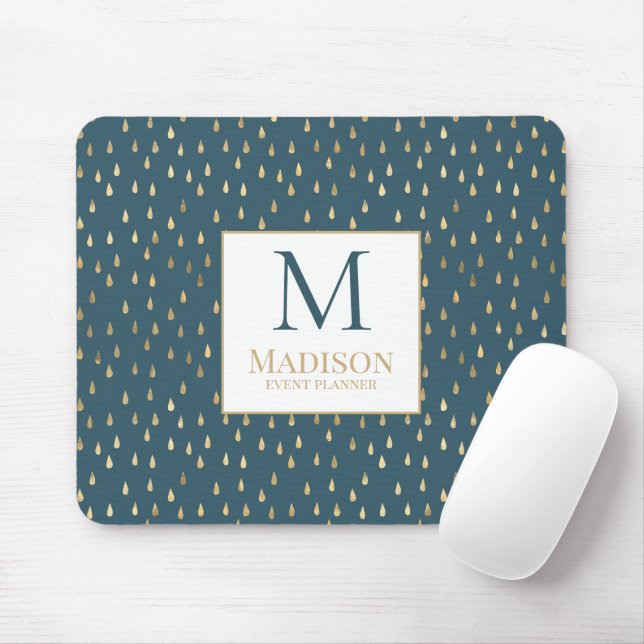 Teal Green Gold Raindrop Modern Trendy Monogram Mouse Pad (With Mouse)