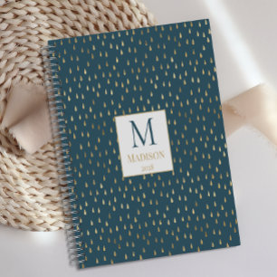 Teal Green Gold Raindrop Modern Trendy Monogram Planner