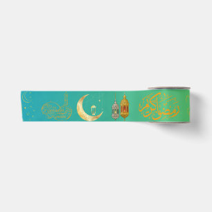 Teal Green Gold Ramadan Kareem Ribbon Satin Ribbon