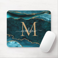 Teal Green Gold Sparkle Agate Geode Monogram