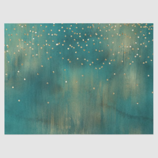 Teal Green Gold Sparkle Dots Tissue Paper (Front)