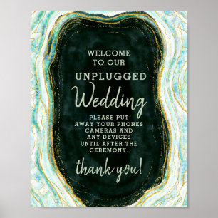 Teal Green & Gold Unplugged Wedding Table Sign