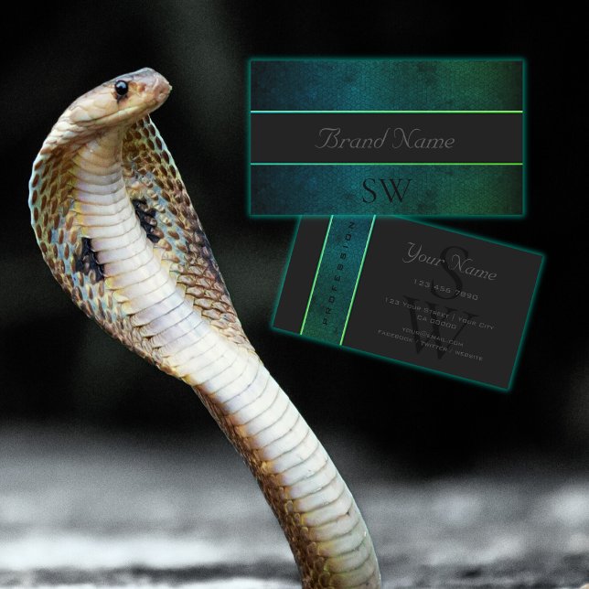 Teal Green Gradient Snake Pattern with Monogram Business Card (Creator Uploaded)