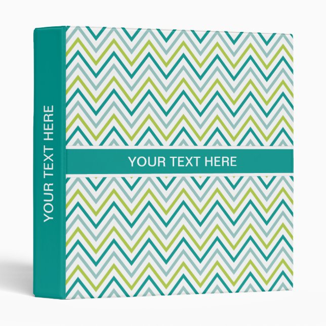 Teal Green Grey Chevron Zigzag Monogram Binder (Front/Spine)
