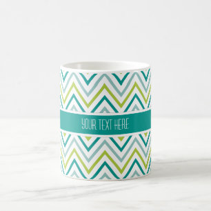 Teal Green Grey Chevron Zigzag Pattern Coffee Mug