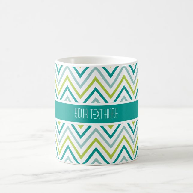 Teal Green Grey Chevron Zigzag Pattern Coffee Mug (Center)